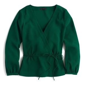 J Crew Drapey Faux Wrap Top, Green